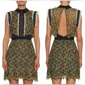 Self-Portrait Eleina Black Yellow Lace Sculpted Daisy Dress US Size 6